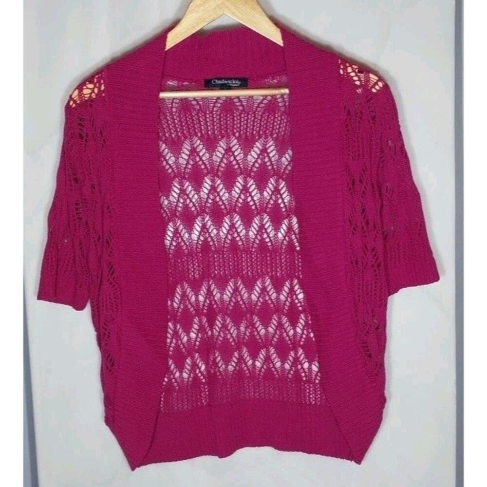Vintage Chadwicks Boston Magenta Open Knit Shrug Cardigan USA Womens L